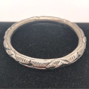Silver Tone Rattle Bangle Bracelet Stamped Pattern